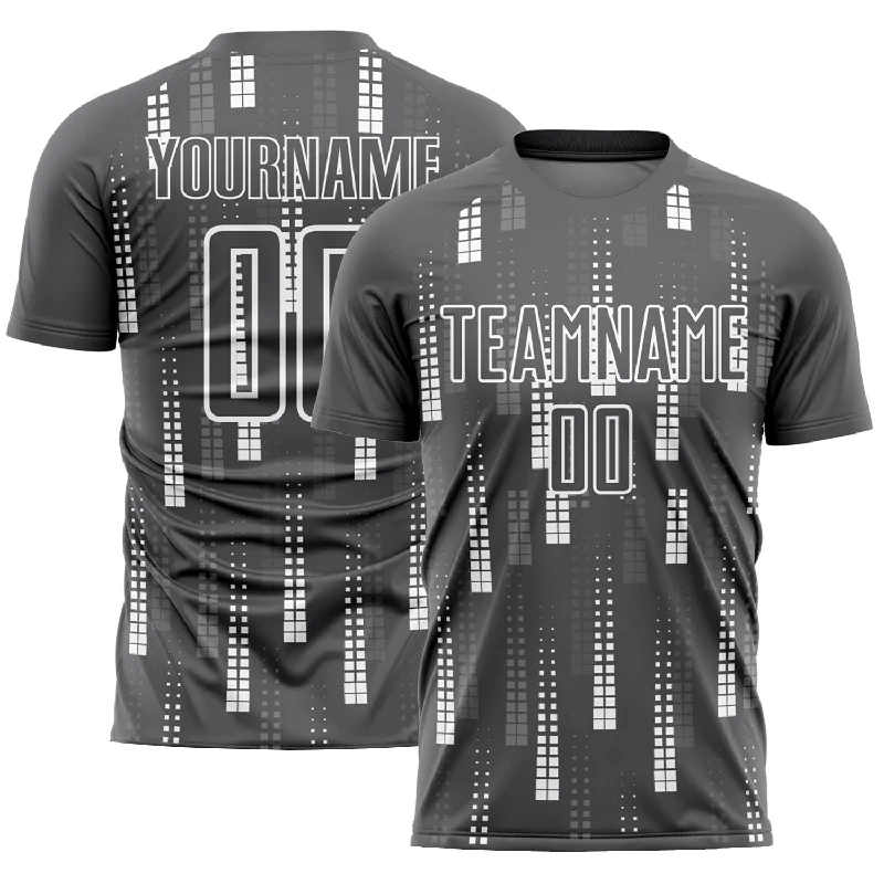 Football Jersey For Players Of All Ages-Custom Steel Gray White Geometric Shapes Sublimation Soccer Uniform Jersey