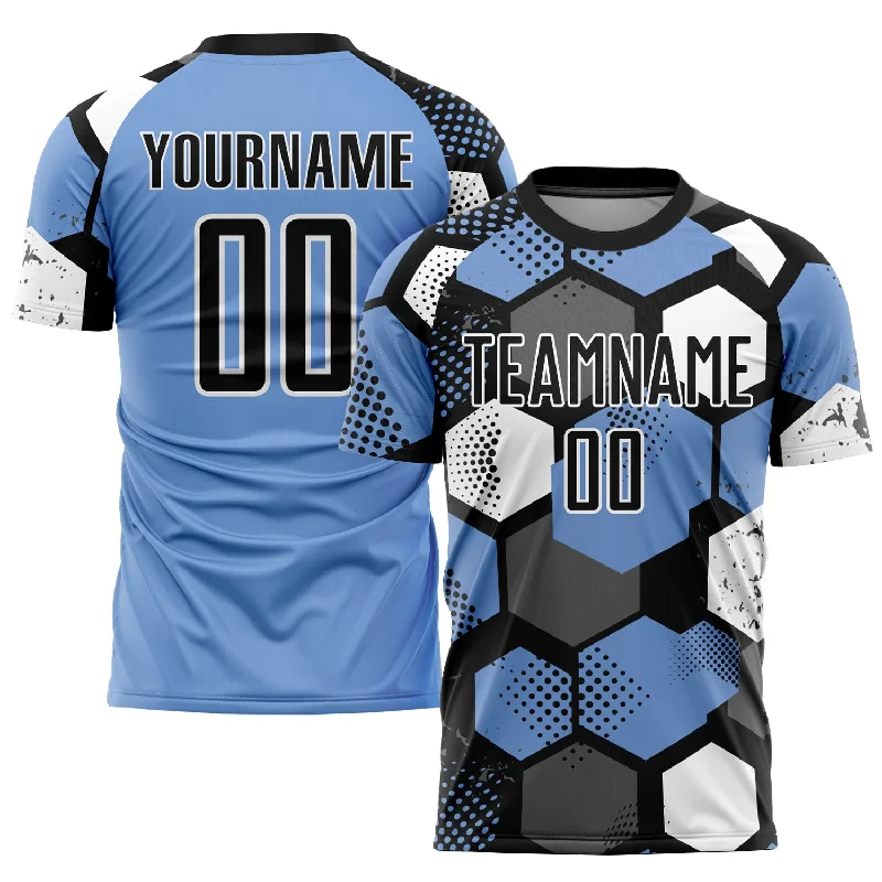 Football Jersey For Championship Players-Custom Light Blue Black-White Sublimation Soccer Uniform Jersey