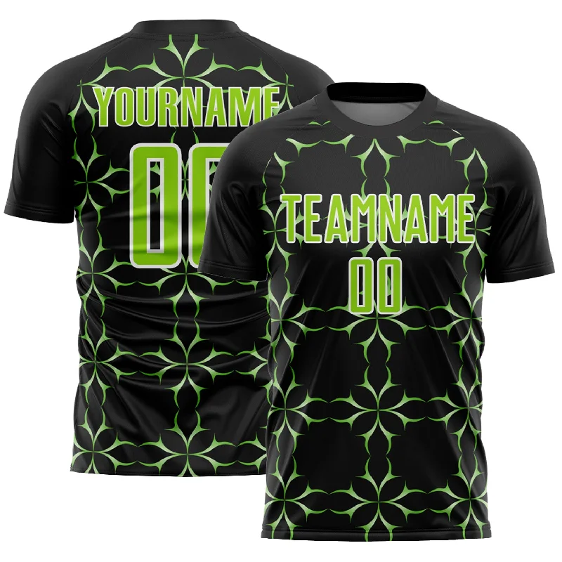 Football Jersey For Local Leagues-Custom Black Neon Green-White Damask Pattern Sublimation Soccer Uniform Jersey