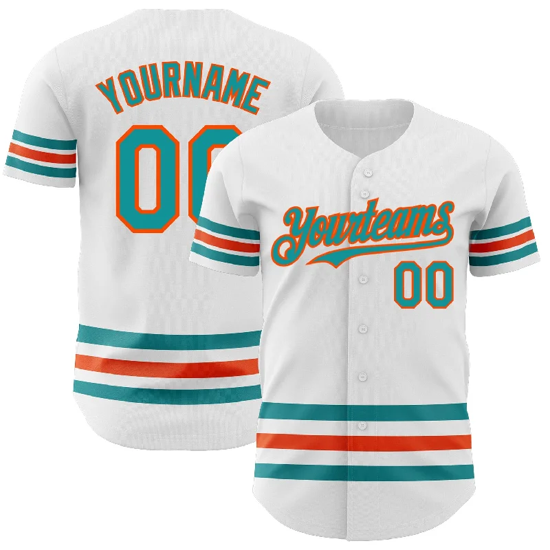 Official Football Jersey-Official Basketball Jersey-Championship Baseball Jersey-Custom White Teal-Orange Line Authentic Baseball Jersey