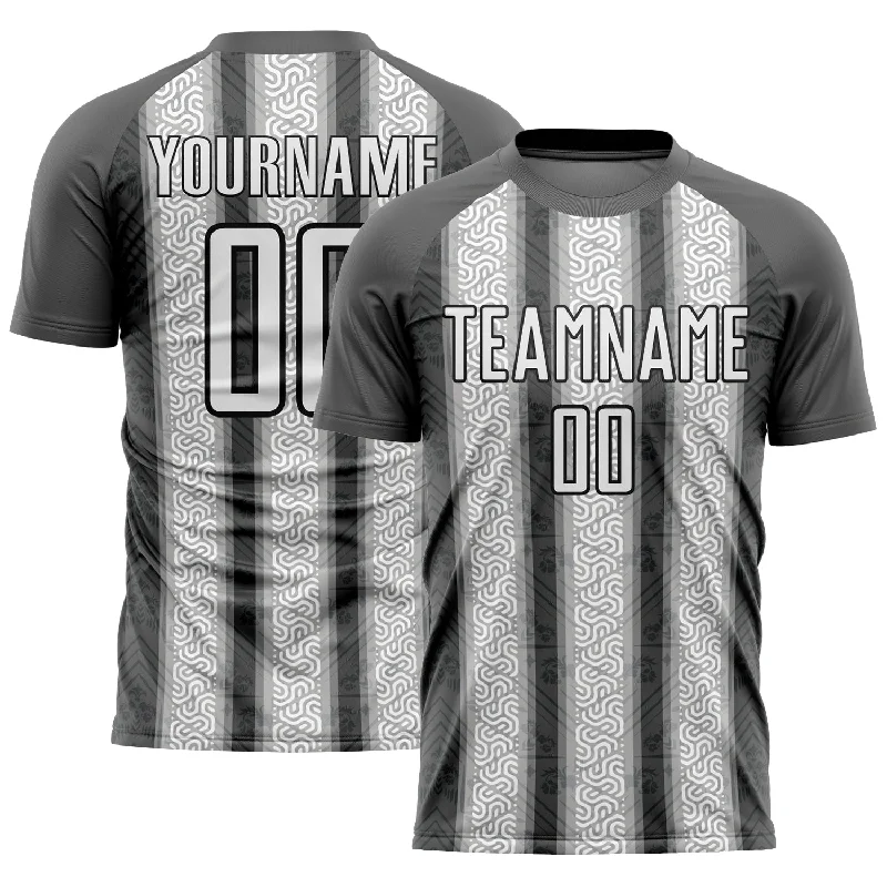 Football Jersey For University Teams-Custom Steel Gray White-Black Ethnic Stripes Sublimation Soccer Uniform Jersey