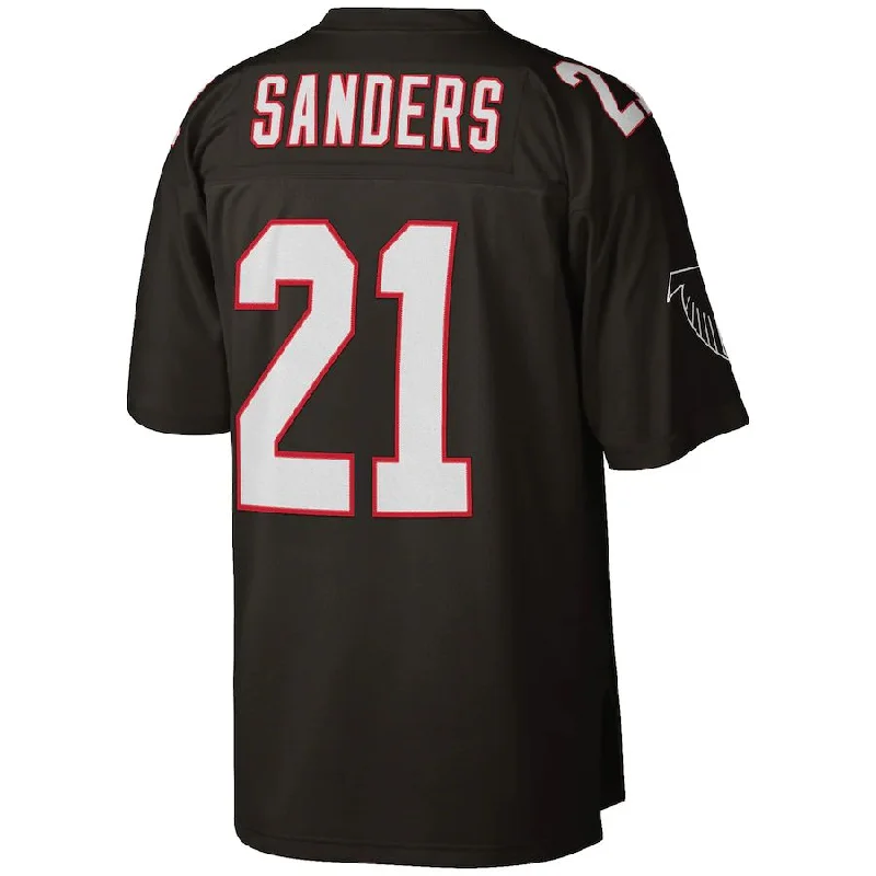 Rugby Jersey With Sponsorship Logos-A.Falcons #21 Deion Sanders Mitchell & Ness Black Big & Tall 1992 Retired Player Replica Jersey Stitched American Football Jerseys