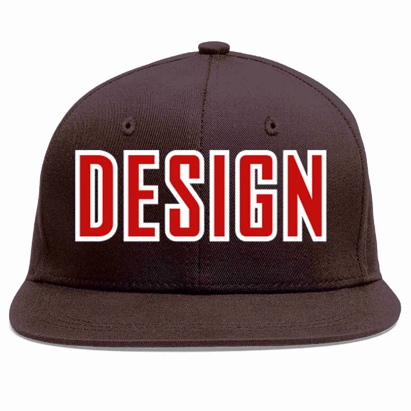 Faith-Based Baseball Cap-Custom Brown Red-White Flat Eaves Sport Baseball Cap Design for Men/Women/Youth