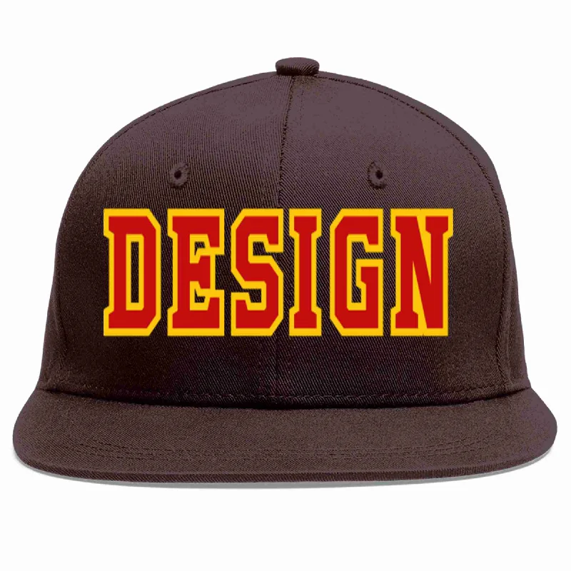 Reggae Baseball Cap-Custom Brown Red-Yellow Flat Eaves Sport Baseball Cap Design for Men/Women/Youth