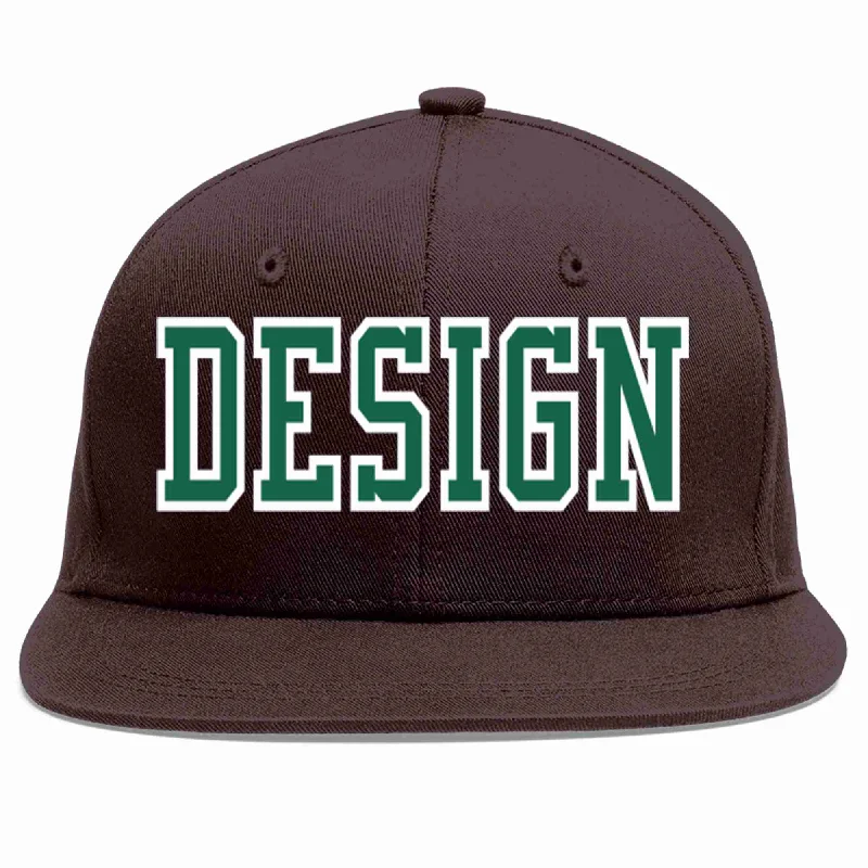 Structured Baseball Cap-Custom Brown Kelly Green-White Flat Eaves Sport Baseball Cap Design for Men/Women/Youth