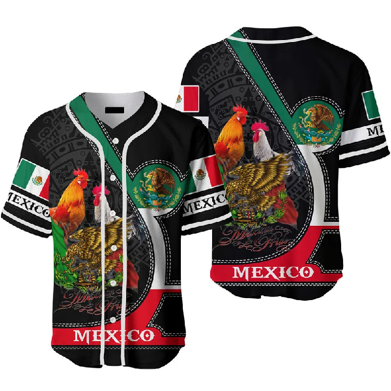 Football Jersey With Long-Lasting Material-Basketball Jersey With Long-Lasting Material-Baseball Jersey With Sleeve Logos-Rooster Mexico Flag Baseball Jerseys For Men & Women, Gift For Mexicans, Mexico Lovers