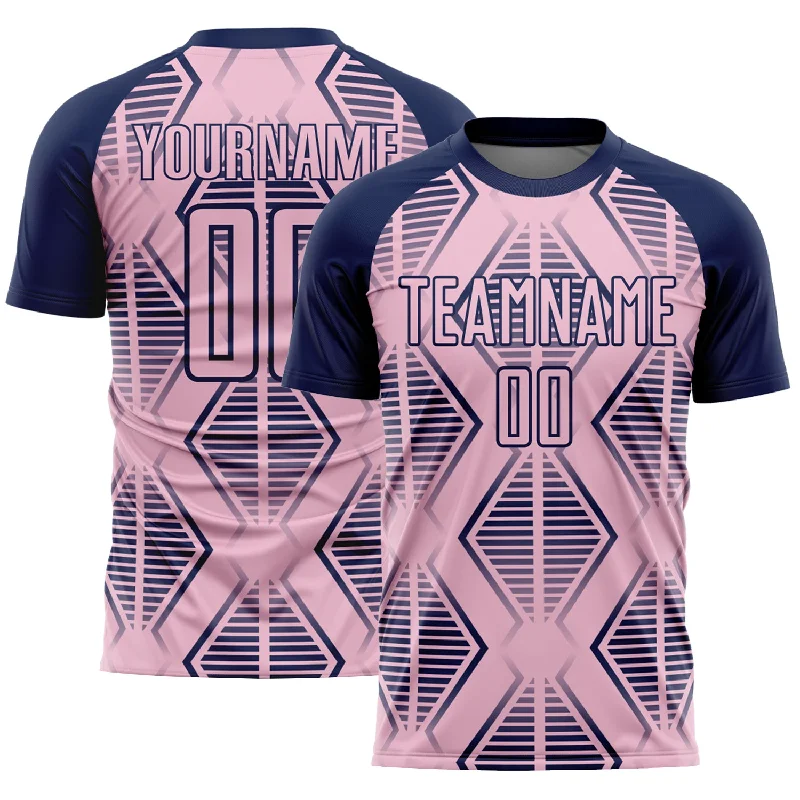 Football Jersey For Fast Movement-Custom Light Pink Navy Geometric Shapes Sublimation Soccer Uniform Jersey