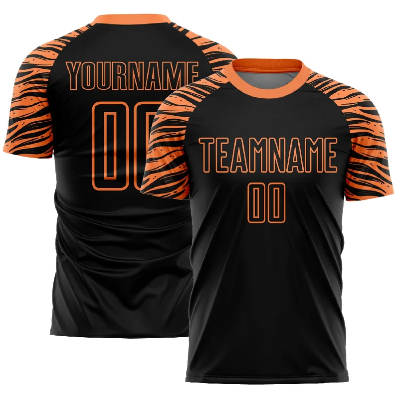 Football Jersey For All-Star Games-Custom Black Orange Tiger Stripes Sublimation Soccer Uniform Jersey