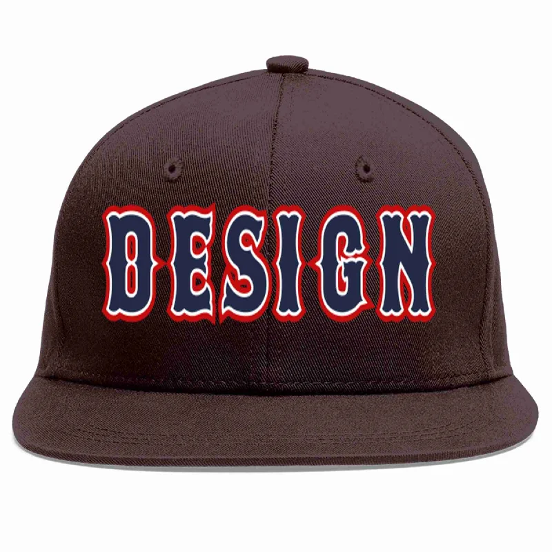 Office Baseball Cap-Custom Brown Navy-White Flat Eaves Sport Baseball Cap Design for Men/Women/Youth