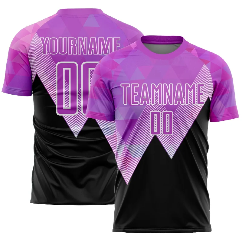 Football Jersey With Stylish Fit-Custom Purple Black-White Geometric Pattern Sublimation Soccer Uniform Jersey