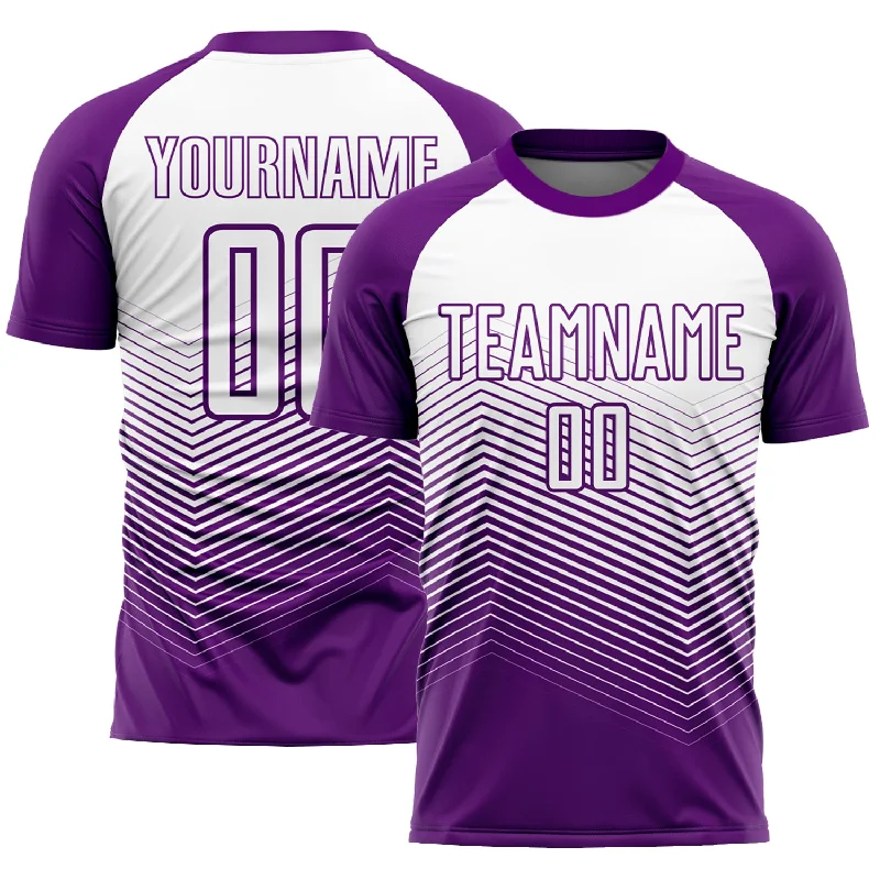 Football Jersey With Iconic Branding-Custom Purple White Abstract Geometric Triangles Sublimation Soccer Uniform Jersey