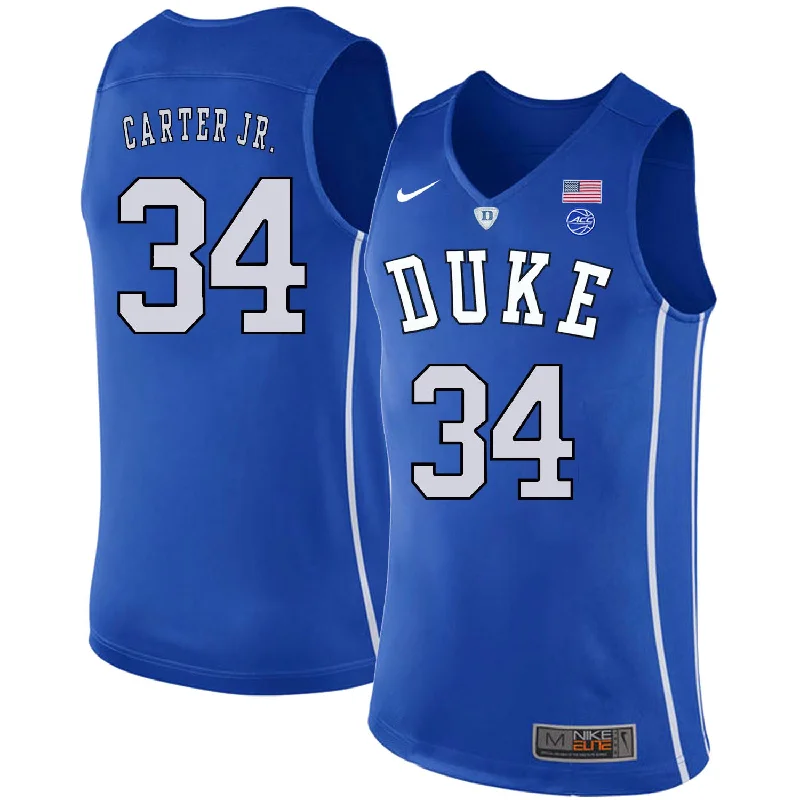 Basketball Jersey With Bold Logos-Duke Blue Devils 34 Wendell Carter Jr. Blue Elite College Basketball Basketball Jersey