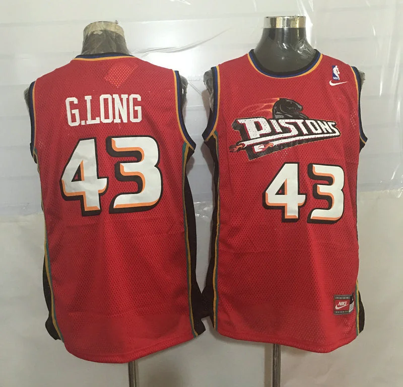 Basketball Jersey With Logo-Pistons 43 Grant Long Red Stitched Basketball Jersey