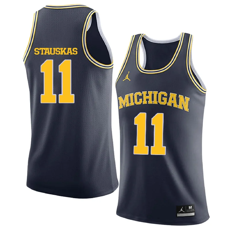 Affordable Basketball Jersey-University of Michigan 11 Nik Stauskas Navy College Basketball Basketball Jersey