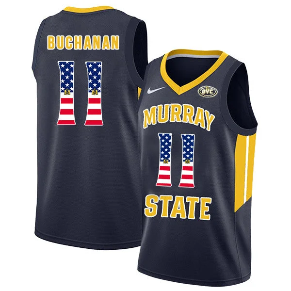 Basketball Jersey With Color Options-Murray State Racers 11 Shaq Buchanan Navy USA Flag College Basketball Basketball Jersey