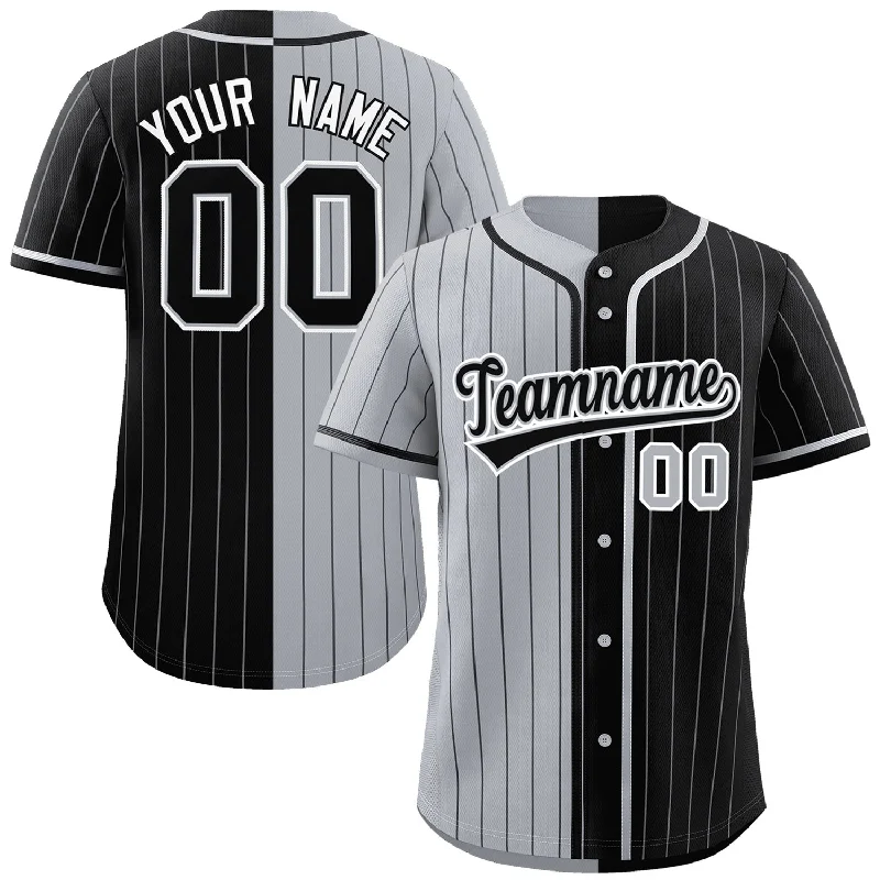 Football Jersey With Team Mascot-Basketball Jersey With Team Mascot-Baseball Jersey For Youth-Custom Gray Black Two Tone Striped Fashion Authentic Baseball Jersey