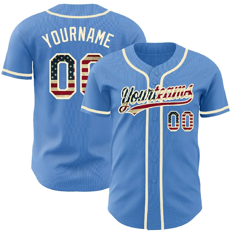 Polyester Football Jersey-Polyester Basketball Jersey-Cotton Baseball Jersey-Custom Powder Blue Vintage USA Flag-Cream Authentic Baseball Jersey