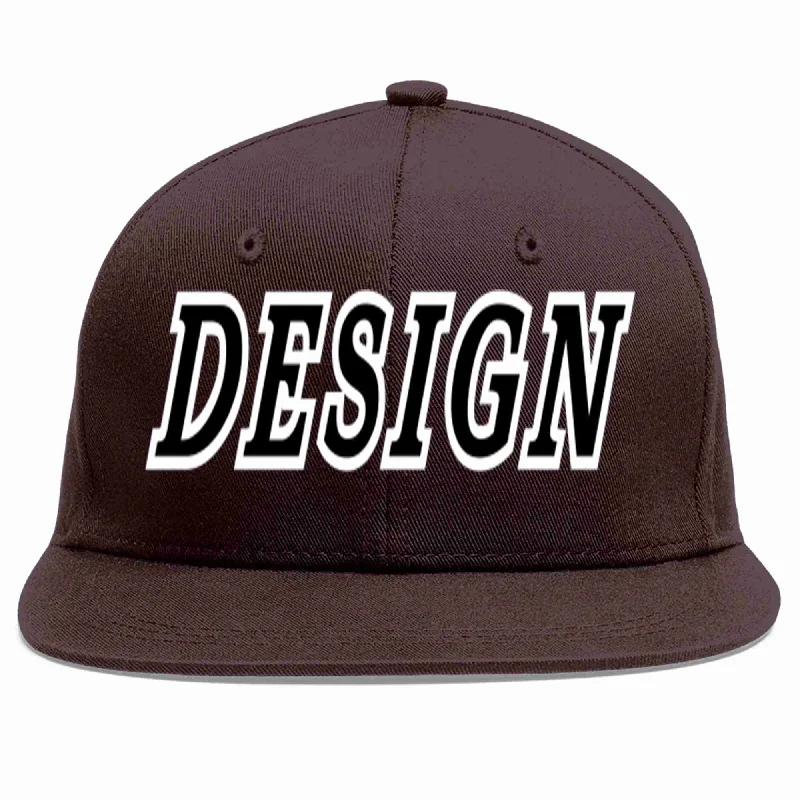 Blues Baseball Cap-Custom Brown Black-White Flat Eaves Sport Baseball Cap Design for Men/Women/Youth