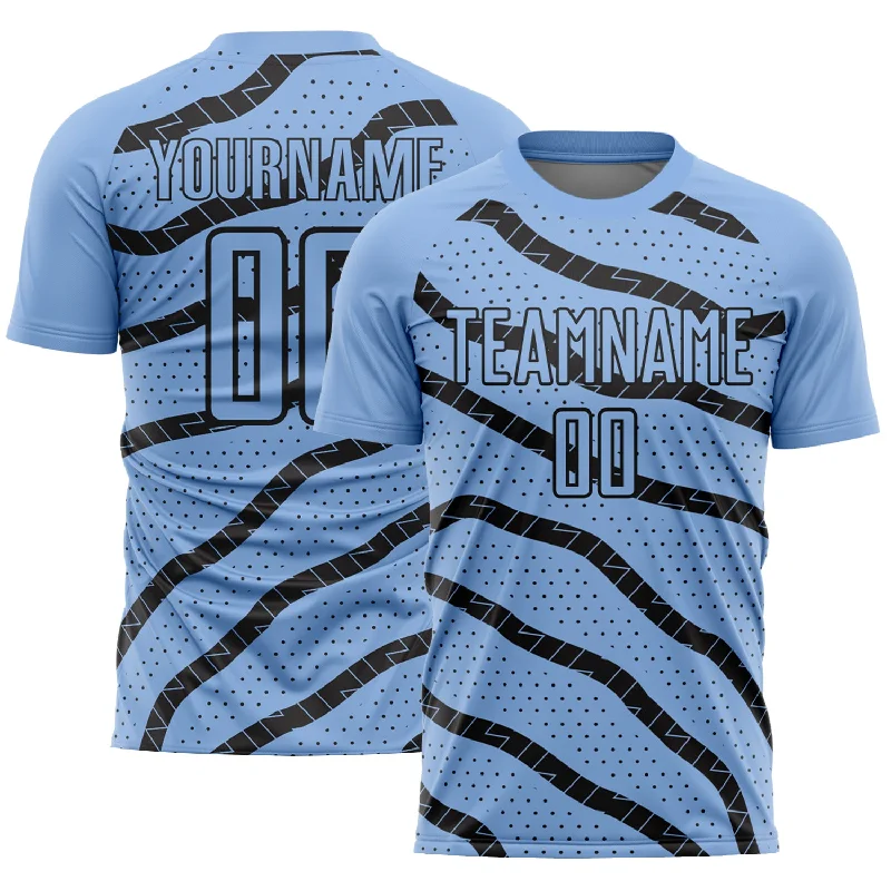 Football Jersey For Adult Leagues-Custom Light Blue Black Lines And Dots Sublimation Soccer Uniform Jersey