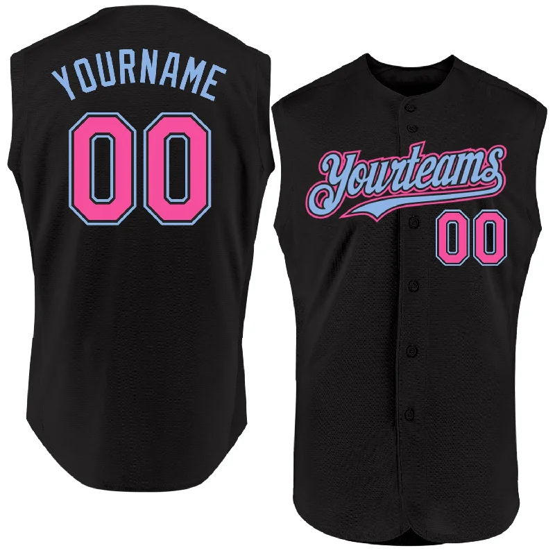 Football Jersey With Game Day Design-Basketball Jersey With Tournament Design-Baseball Jersey With Hand-Painted Look-Custom Black Pink-Light Blue Authentic Sleeveless Baseball Jersey