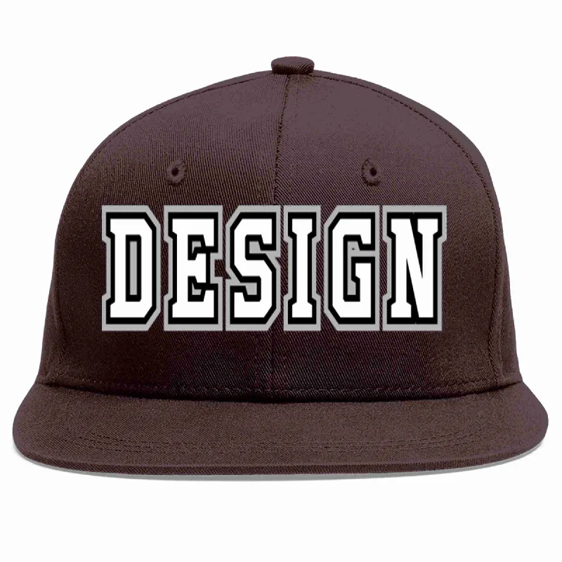 Unique Baseball Cap-Custom Brown White-Black Flat Eaves Sport Baseball Cap Design for Men/Women/Youth