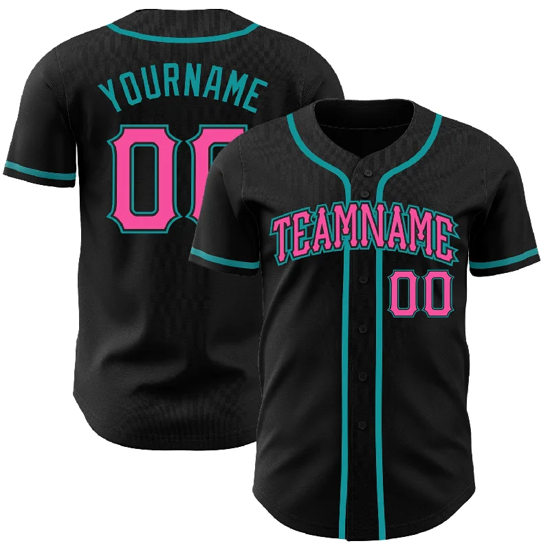 Football Jersey With Custom Sleeves-Basketball Jersey With Custom Sleeves-Baseball Jersey For Gameday-Custom Black Pink-Teal Authentic Baseball Jersey