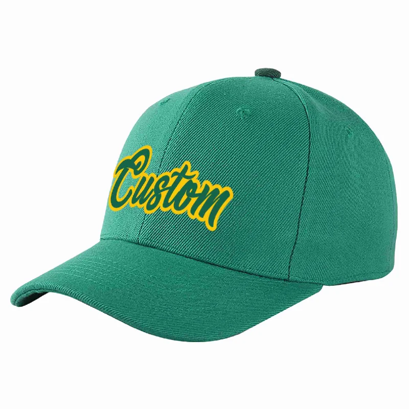 Esports Baseball Cap-Custom Light Green Kelly Green-Gold Curved Eaves Sport Baseball Cap Design for Men/Women/Youth