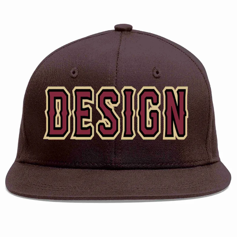 Mountain Baseball Cap-Custom Brown Crimson-Black Flat Eaves Sport Baseball Cap Design for Men/Women/Youth