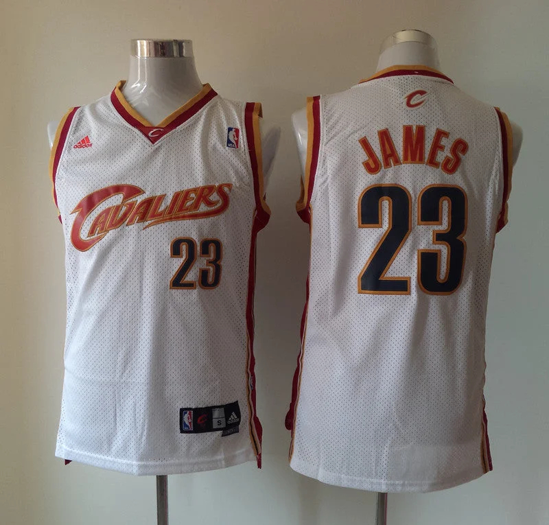 Basketball Jersey With Sleeves-Cavaliers 23 Lebron James White Throwback Basketball Jersey