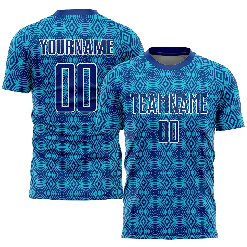 Football Jersey With Modern Touch-Custom Royal Lakes Blue-White Geometric Shapes Sublimation Soccer Uniform Jersey