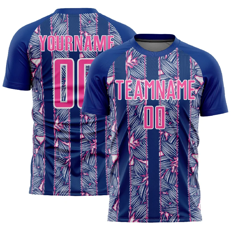 Football Jersey With Side Panels-Custom Royal Pink-White Flowers Sublimation Soccer Uniform Jersey