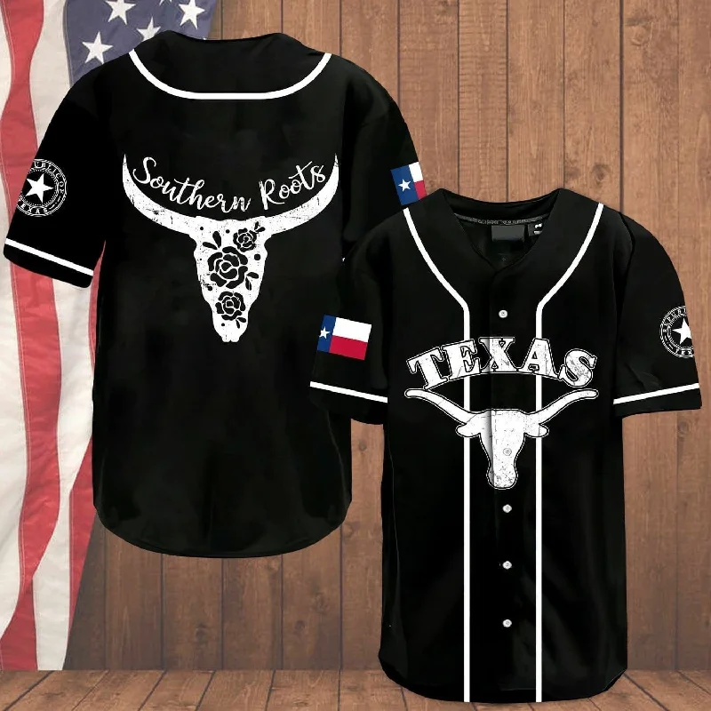 Football Jersey With Custom Logo Patch-Basketball Jersey With Custom Logo Patch-Baseball Jersey With Cartoon Elements-Texas Southern Roots Baseball Jersey, Texas Black and White Baseball Shirt