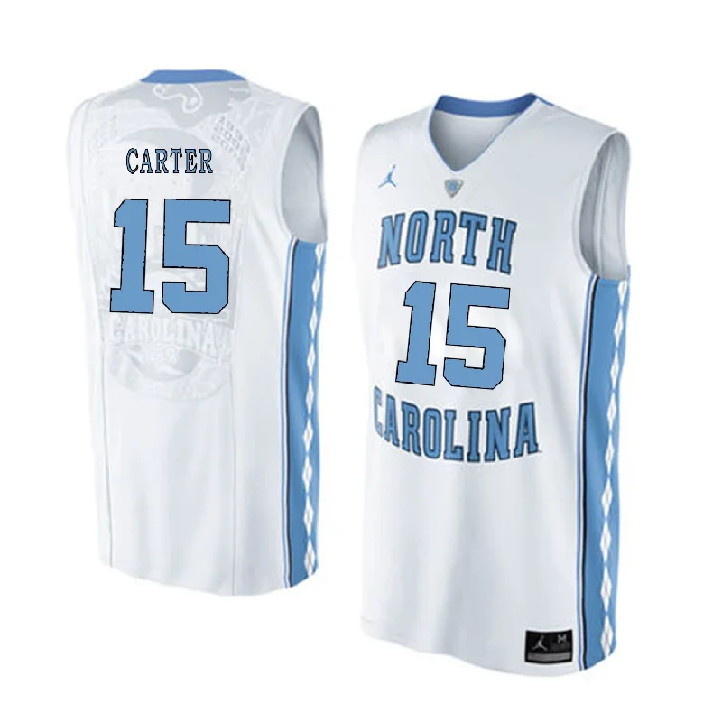 Basketball Jersey With Event Branding-North Carolina Tar Heels 15 Vince Carter White College Basketball Basketball Jersey