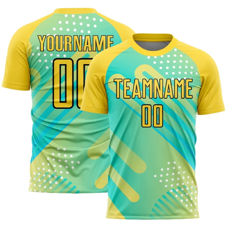 Football Jersey For Ultimate Comfort-Custom Pea Green Yellow-Black Abstract Shapes Sublimation Soccer Uniform Jersey