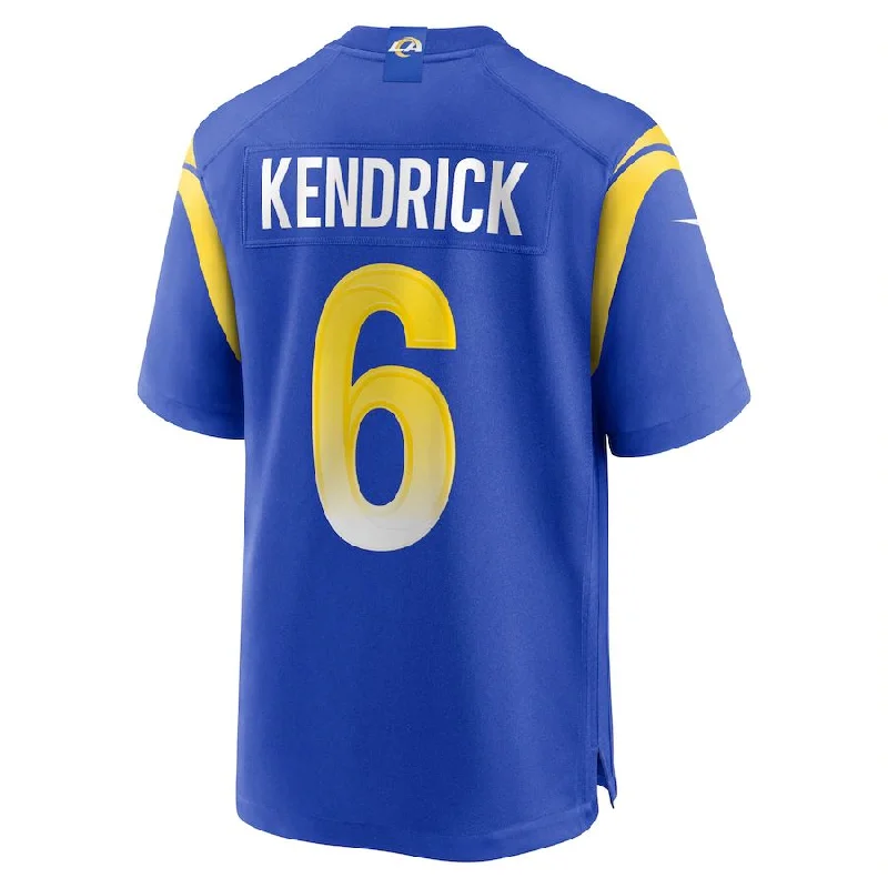 Rugby Jersey For Rugby Sevens-LA.Rams #6 Derion Kendrick Royal Game Player Jersey Stitched American Football Jerseys