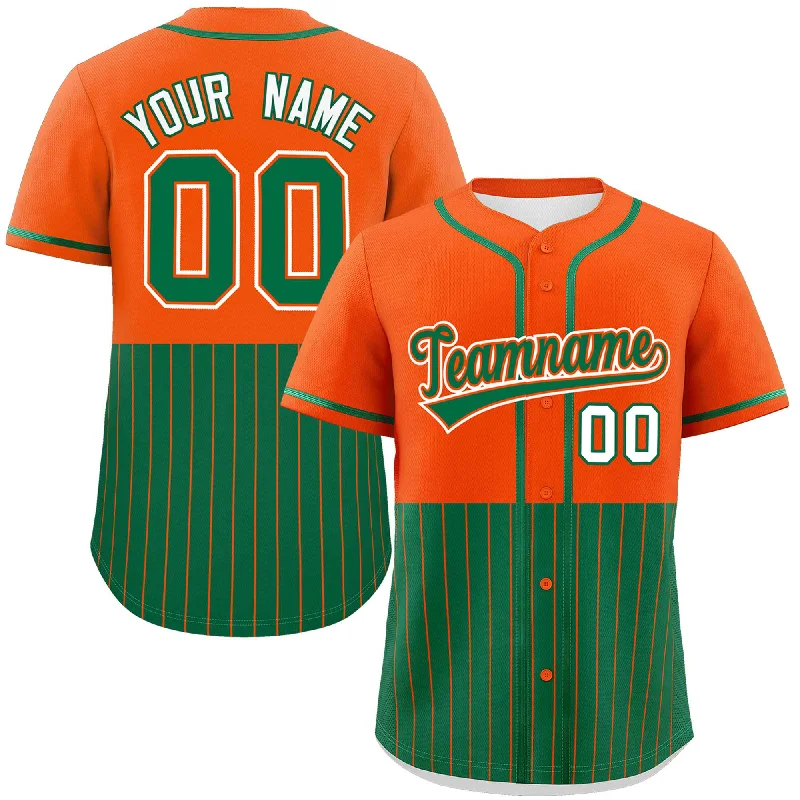 Replica Football Jersey-Replica Basketball Jersey-Replica Baseball Jersey-Custom Orange Kelly Green Personalized Half Stripe Design Authentic Baseball Jersey