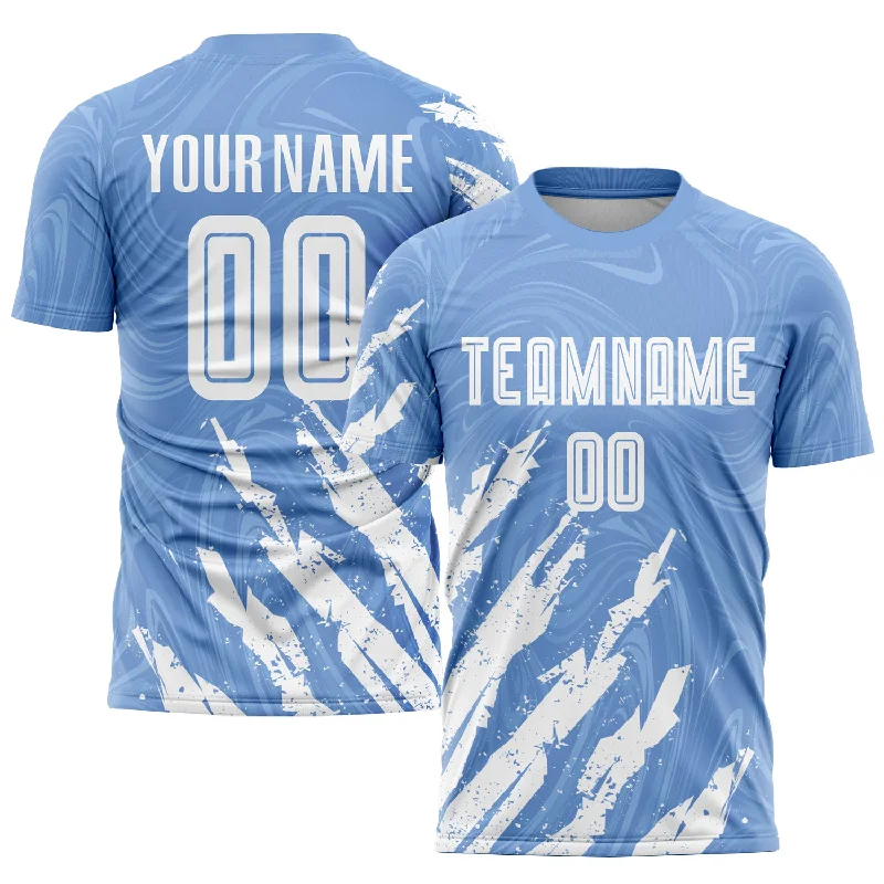 Football Jersey For Signature Collections-Custom Light Blue White Sublimation Soccer Uniform Jersey