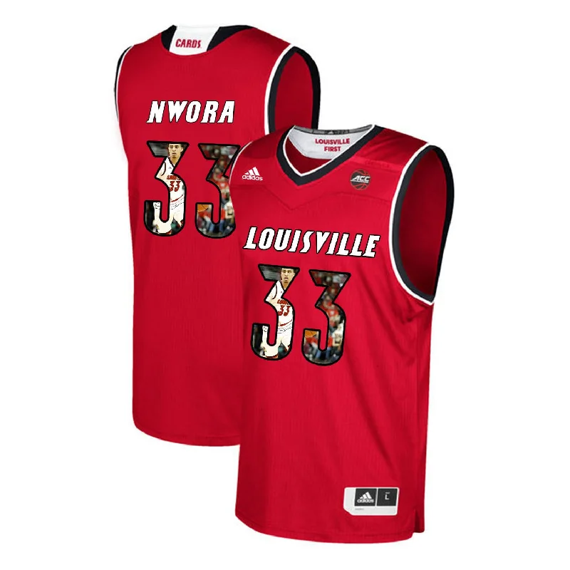 Basketball Jersey Made In USA-Louisville Cardinals 33 Jordan Nwora Red With Portrait Print College Basketball Basketball Jersey