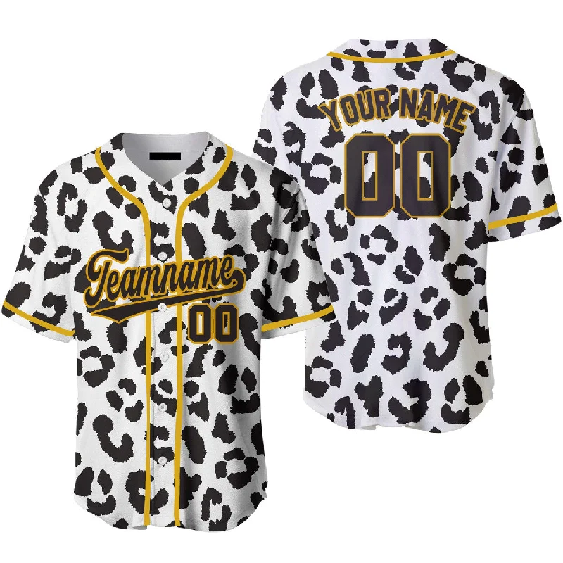 Football Jersey For Players-Basketball Jersey For Players-Neon Baseball Jersey-Custom Black N White Leopard Pattern Gold White Custom Baseball Jerseys For Men & Women