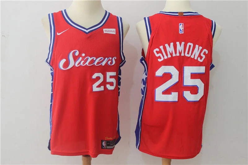 NBA Basketball Jersey-76ers 25 Ben Simmons Red Authentic Basketball Jersey