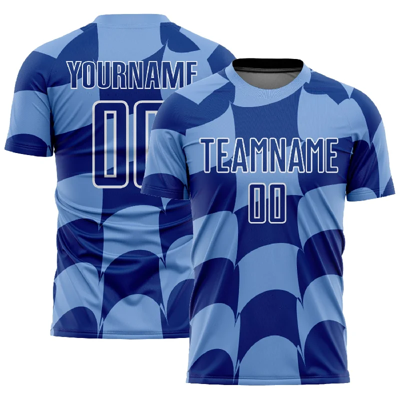 Football Jersey With Digital Print-Custom Light Blue Royal-White Plaid Sublimation Soccer Uniform Jersey