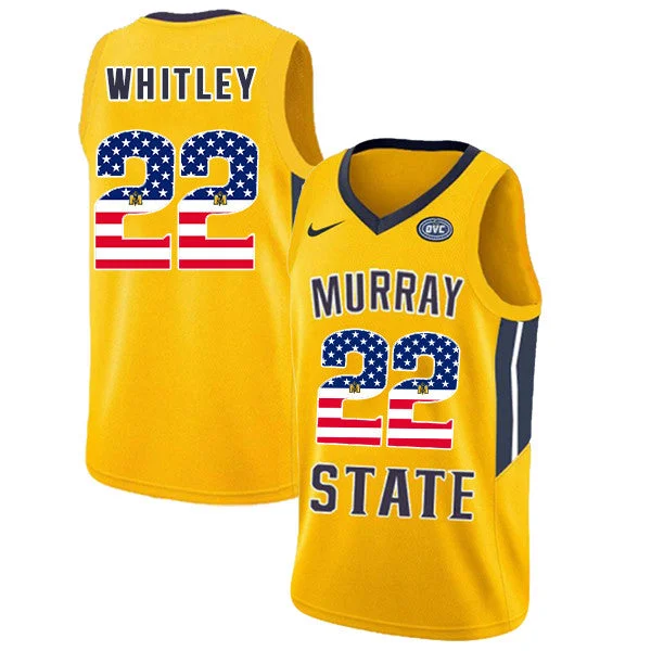 Basketball Jersey With Bold Design-Murray State Racers 22 Brion Whitley Yellow USA Flag College Basketball Basketball Jersey