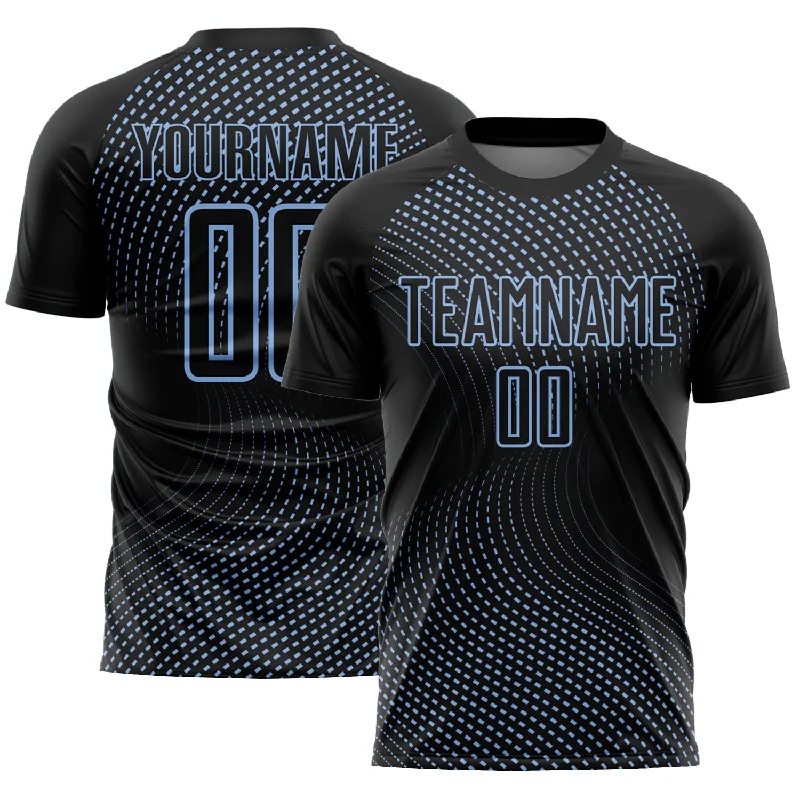 Football Jersey With Team Branding-Custom Black Light Blue Geometric Lines Sublimation Soccer Uniform Jersey