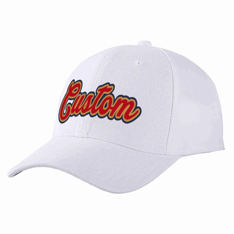 Dad Baseball Cap-Custom White Red-Old Gold Curved Eaves Sport Baseball Cap Design for Men/Women/Youth