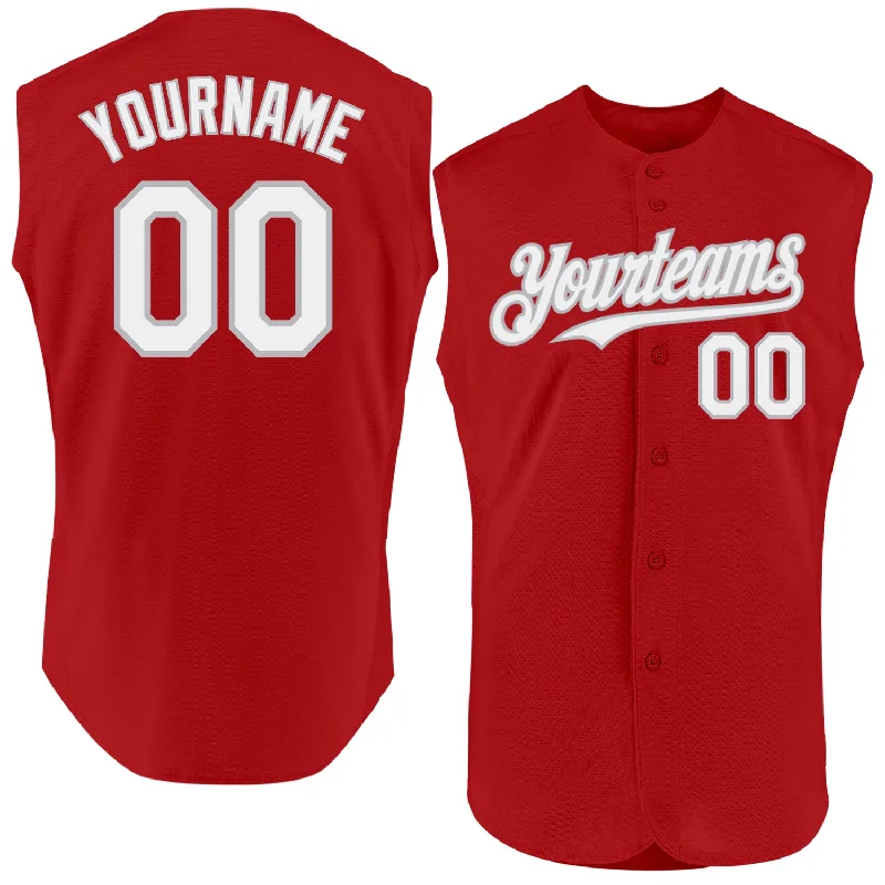 Football Jersey With Digital Print-Basketball Jersey With Digital Print-Baseball Jersey With Urban Theme-Custom Red White-Gray Authentic Sleeveless Baseball Jersey