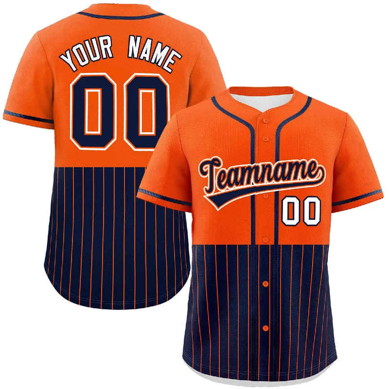 Classic Football Jersey-Classic Basketball Jersey-Classic Baseball Jersey-Custom Orange Navy Personalized Half Stripe Design Authentic Baseball Jersey