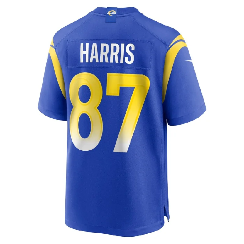 Rugby Jersey With Antimicrobial Fabric-LA.Rams #87 Jacob Harris Royal Game Player Jersey Stitched American Football Jerseys