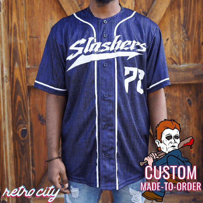 Football Jersey With Anti-Shrink Design-Basketball Jersey With Anti-Shrink Design-Baseball Jersey With Striped Cuffs-Michael Slasher Series Full-Button Baseball Jersey