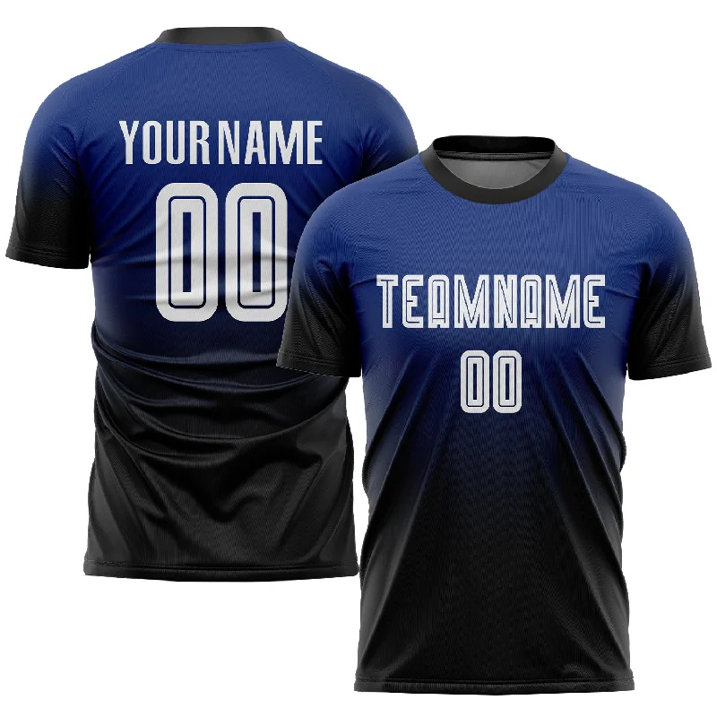 Unique Football Jersey-Custom Royal White-Black Sublimation Fade Fashion Soccer Uniform Jersey