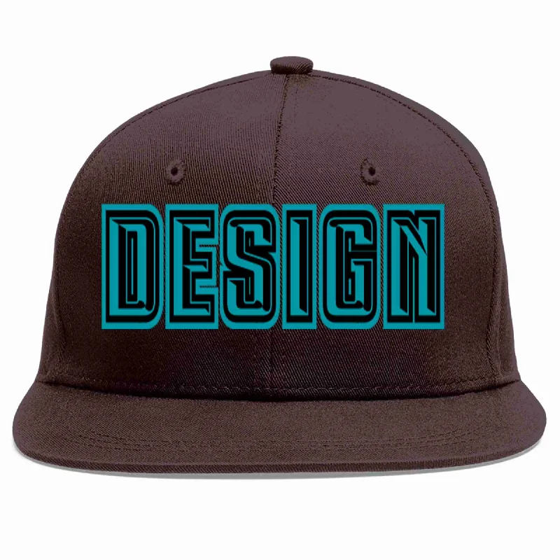 Gym Baseball Cap-Custom Brown Aqua-Black Flat Eaves Sport Baseball Cap Design for Men/Women/Youth